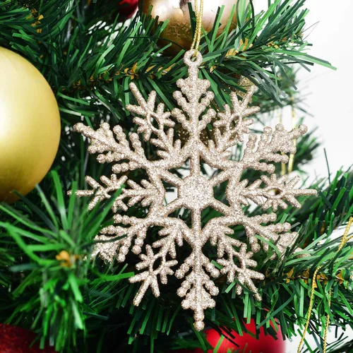 Miniatura 6 de DearHouse 36 adornos de plástico con copos de nieve, pequeños adornos de copos de nieve brillantes en cadena para decoraciones de árbol de Navidad