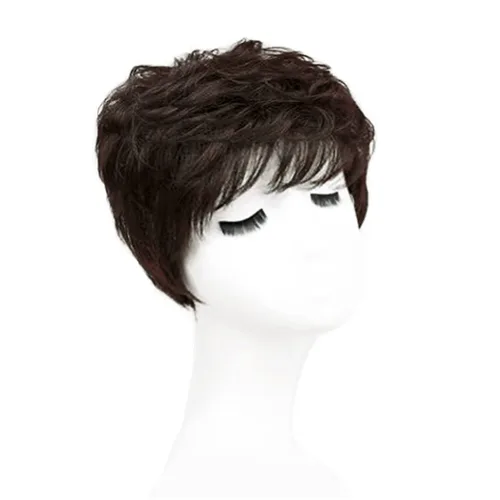 Miniatura 4 de Peluca de repuesto rizado natural de 5.1 x 5.1 in, corto con clip en cabello ondulado para mujeres con cabello fino color marrón oscuro