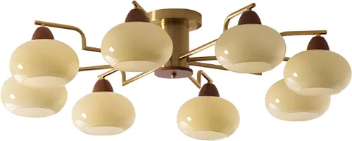 Miniatura 9 de KCO Iluminación Lámpara de Techo de Montaje Empotrado Retro Antigua de Latón, Moderna de Mediados de Siglo, Lámpara de Techo de 6 Luces Dorada con 6