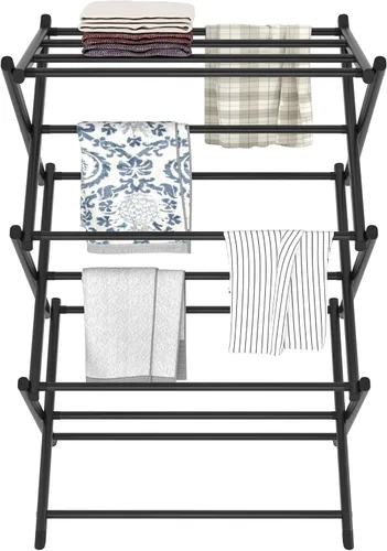 Miniatura 7 de Tendedero Plegable para Interior, para Secar y Colgar Ropa, Porta Toallas (Negro)