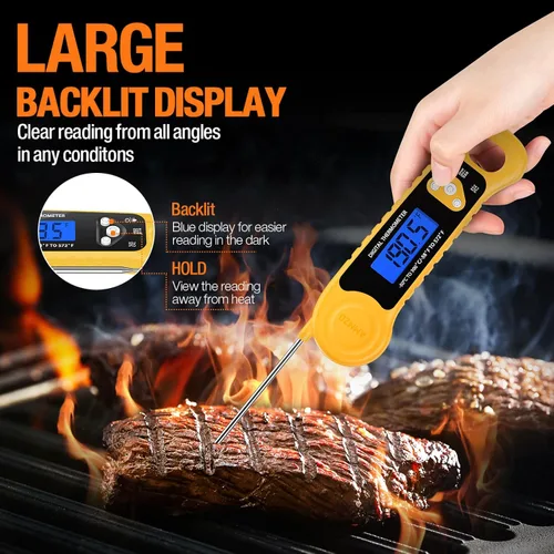 Miniatura 4 de AMMZO Termómetro Digital para Carne, Termómetro de Lectura Instantánea para Alimentos, Impermeable, con Luz de Fondo para Cocinar, Freír Profundo