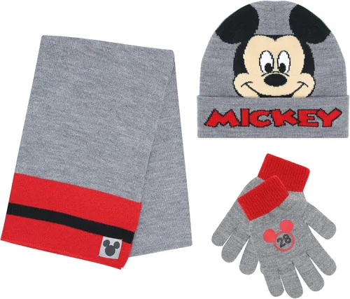 Mickey Mouse - Gorro de invierno para niños bufanda y guantes de nieve juego de 3 piezas suave y cálido para exteriores para niños y niños pequeños