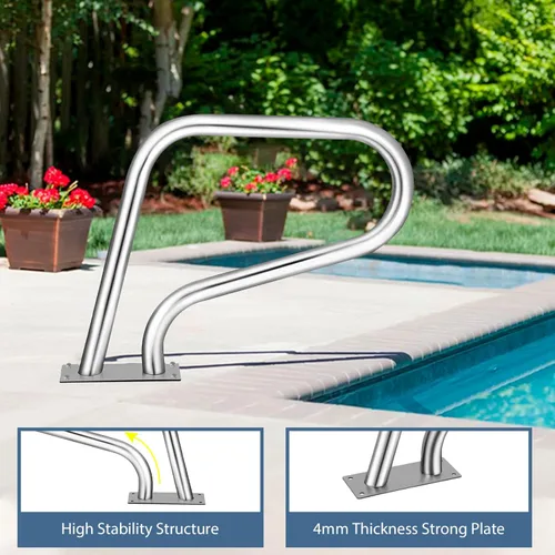 Miniatura 3 de 304SS Pasamanos de piscina con cubierta azul antideslizante - Barandilla de piscina enterrada de 30 x 22 pulgadas