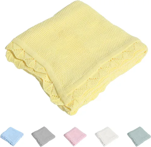 Manta de bebé 100% algodón de punto suave y cálido de encaje para recién nacido, 30 x 40 pulgadas, amarillo limón