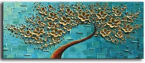 Miniatura 16 de YaSheng Art - Pintura al óleo de arte contemporánea hecha a mano de flores blancas en lienzo con textura 3D, pinturas de árbol abstractas