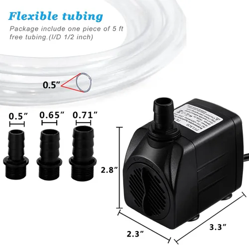 Miniatura 2 de PULACO Bomba sumergible de 400 GPH con tubo de 5 pies, (1500L/H 25W) bomba de agua de fuente duradera para fuente de estanque, acuarios, tanque