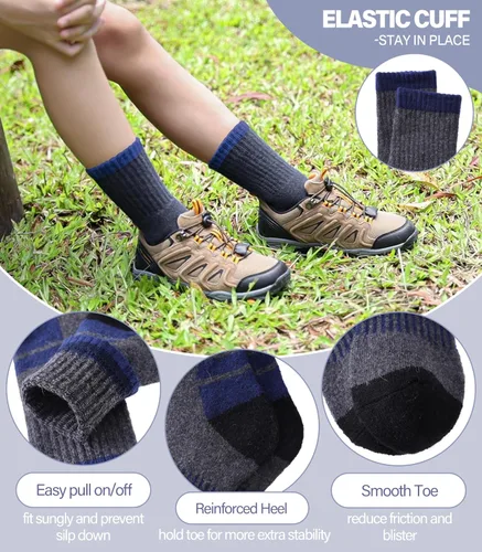 Miniatura 7 de DOSKONI Calcetines de senderismo de lana merino para niños y niñas, para invierno, cálidos, gruesos, térmicos, calcetines de regalo, 6 pares