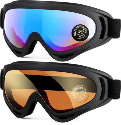 Miniatura 10 de MAMBAOUT Paquete de 2 gafas de esquí de nieve, gafas de snowboard para hombres, mujeres, jóvenes, niños, niños o niñas