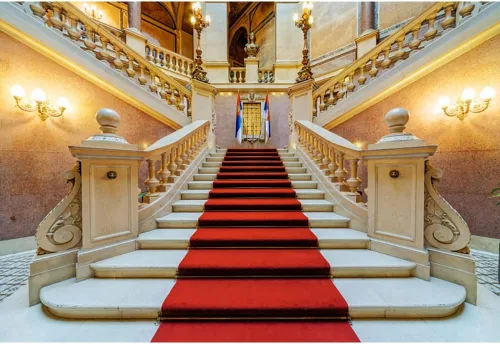 Miniatura 11 de Lujoso telón de fondo de castillo de palacio para fotografía, 10 x 8 pies, lámpara de araña de palacio dorado europeo, escalera, fondo de foto