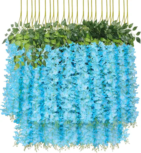 Miniatura 18 de U'Artlines - Juego de 36 piezas (total 139 pies) de enredaderas artificiales de glicinas y ratán, guirnaldas colgantes de flores de seda para Blanco
