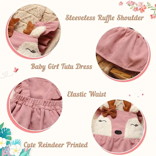 Miniatura 5 de MBMSHEGH Vestidos de bebé para niña, vestido sin mangas con volantes, lindo vestido de reno, vestidos casuales de otoño para niños, Rosado