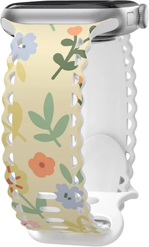 Miniatura 20 de Correa de encaje floral compatible con Apple Watch de 40mm 44mm 46mm 41mm 45mm 38mm 42mm 49mm, mujeres, correa deportiva de repuesto de silicona E