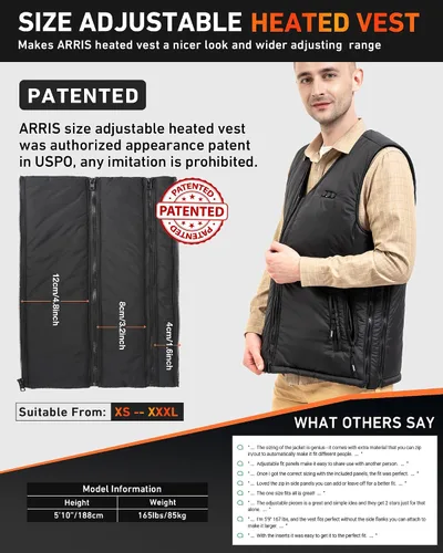 Miniatura 2 de ARRIS Fleece Heated Vest for Men with Battery Pack Included, Size Adjustable 8 Heating Zones for Hunting Black