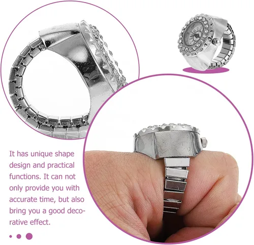 Miniatura 5 de Hemobllo Trend Fashion - Reloj de anillo para mujer, decoración de dedo de diamante, anillo