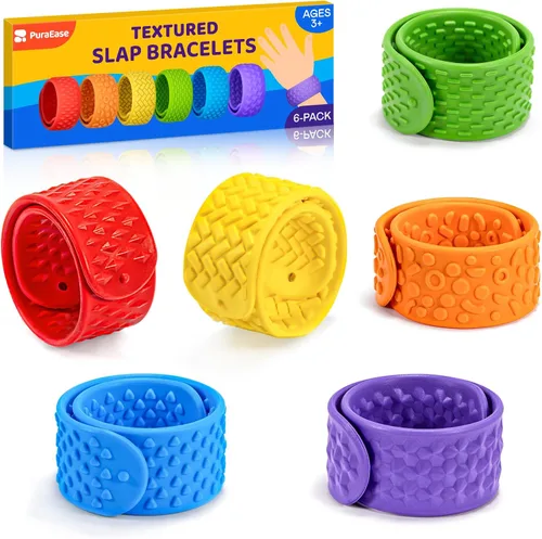 Pulseras texturizadas – 6 juguetes sensoriales de silicona para niños, adolescentes y adultos – Herramientas calmantes para autismo, TDAH, ansiedad