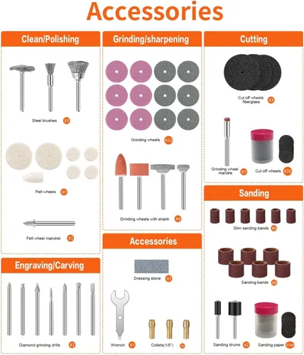 Miniatura 8 de HARDELL Kit de 69 piezas de accesorios para herramientas rotativas con mandriles de 1.0/1.6/2.3mm para pequeños proyectos de bricolaje, corte