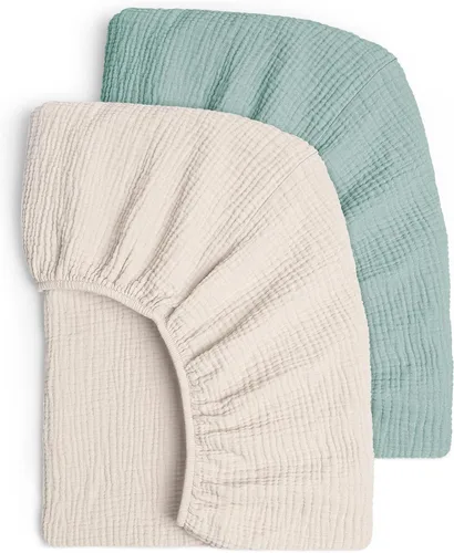 Sábanas de cuna de muselina Lulu Moon - Sábanas bajeras ajustadas para cuna para niños y niñas - 28" x 52", paquete de 2 Verde romano y crema