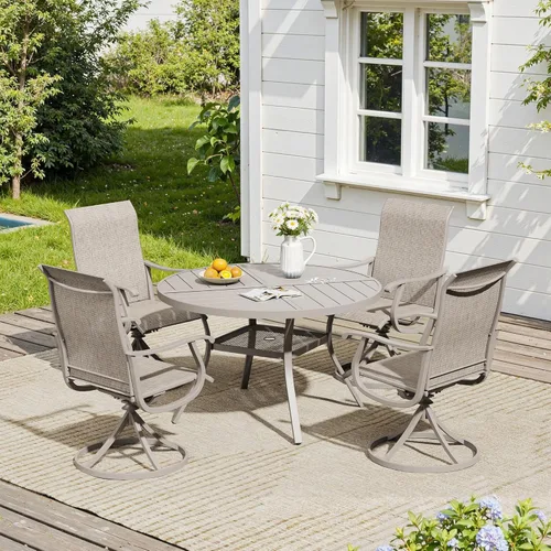 Miniatura 38 de VICLLAX Muebles pequeños de exterior de 3 piezas, 2 sillas giratorias de patio y mesa redonda pequeña para 2, sillas de carbón oscuro y negro