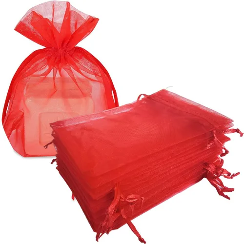 Miniatura 28 de 100 bolsas de organza con cordón de regalo para joyas, galletas, malla de tela transparente de 5 x 7 pulgadas, bolsa reciclable duradera para baby