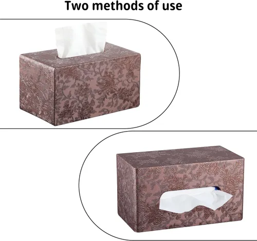 Miniatura 4 de YAPISHI Caja de pañuelos grande rectangular con almacenamiento de bandeja, soporte de pañuelos faciales de piel sintética, se adapta a 230