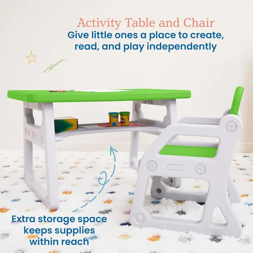 Miniatura 3 de ECR4Kids Escritorio y Silla Plus para Niños, Muebles para Niños, Verde Hierba/Gris Claro, 2 Piezas