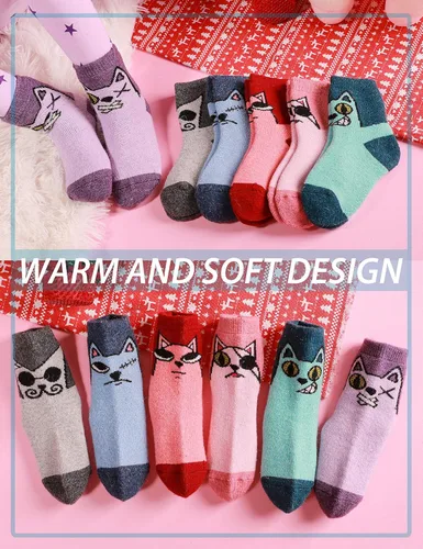 Miniatura 6 de ANTSANG Calcetines de Lana, Calcetines Térmicos Cálidos y Gruesos Tipo Crew Boot para Niños Pequeños, Niños y Niñas, 6 Pares