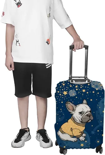 Miniatura 4 de Kuizee Funda para maleta, diseño de bulldog francés, cielo estrellado, azul, protector de equipaje de viaje, a prueba de polvo, elástico, duradero