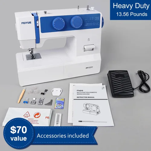 Miniatura 6 de FEIYUE FYe310 Máquina de coser de tamaño completo con pedal de pie, resistente y portátil, potente servomotor, 25 puntadas integradas, 6 bobinas y 5