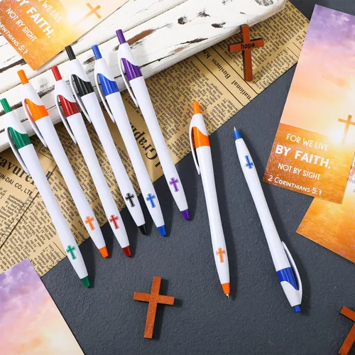 Miniatura 4 de Roowest Juego de 36 bolígrafos de cruz cristiana a granel, regalos de bienvenida a nuestra iglesia, bolsas de bolígrafos religiosos, recuerdos