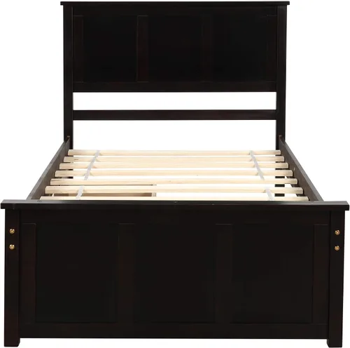 Miniatura 7 de P PURLOVE Marco de cama de tamaño individual con dos cajones debajo, marco de cama de plataforma doble de madera con cabecera con soporte de Espresso