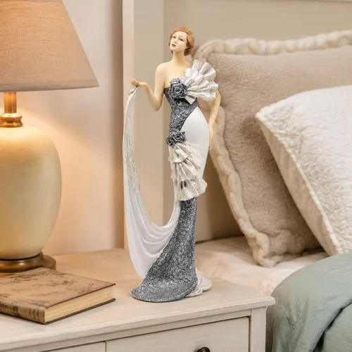 Miniatura 4 de Comfy Hour Figura de dama victoriana de 13 pulgadas, elegante estatua de mujer en vestido blanco y plateado, estilo art déco de los años 20, acento