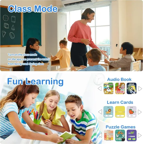 Miniatura 9 de Reloj inteligente para niños de 1.85 pulgadas con rastreador de actividad física, sin aplicación/teléfono, modos deportivos impermeables IP68, Azul