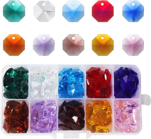 Miniatura 8 de LONGWIN Lote de 100 piezas de 1 agujero de cristal octágono cuentas, prisma de cristal Suncatcher piezas de repuesto lámpara DIY colgante colgante