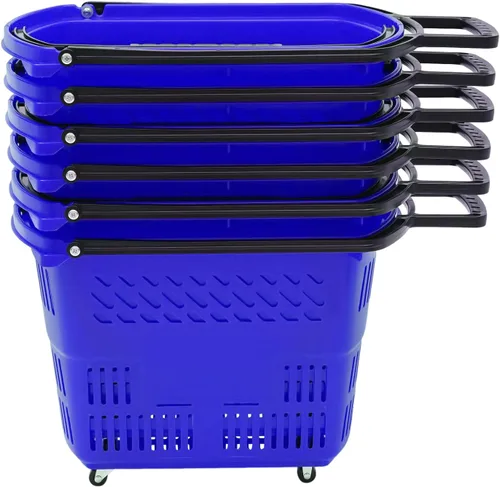 Miniatura 5 de Carrito de compras de 6 piezas, moderno carrito de compras de 35 l/9.2 galones con ruedas y asa, cesta de compras de PP independiente carrito de Azul
