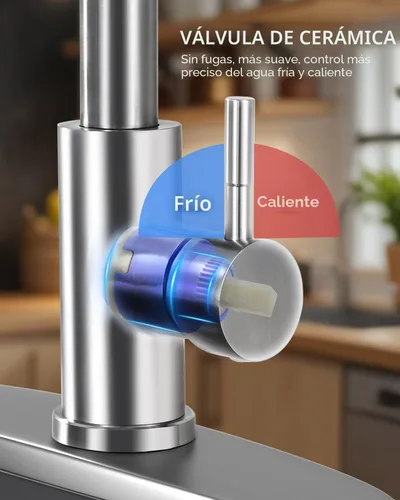 Miniatura 7 de Hiqufet Grifo de fregadero de cocina con rociador desplegable con placa de cubierta, grifo de arco alto de níquel cepillado, grifos modernos