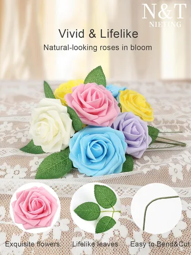 Miniatura 7 de N&T NIETING Flores artificiales de Pascua, rosas artificiales perfectas para ramos de boda, ramos de novia, centros de mesa, fiesta de despedida