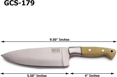 Miniatura 6 de Cuchillo de chef de acero con mango de hueso hecho a mano GCS D2 con funda de cuero, hoja de espiga completa diseñada para caza y EDC GCS 179