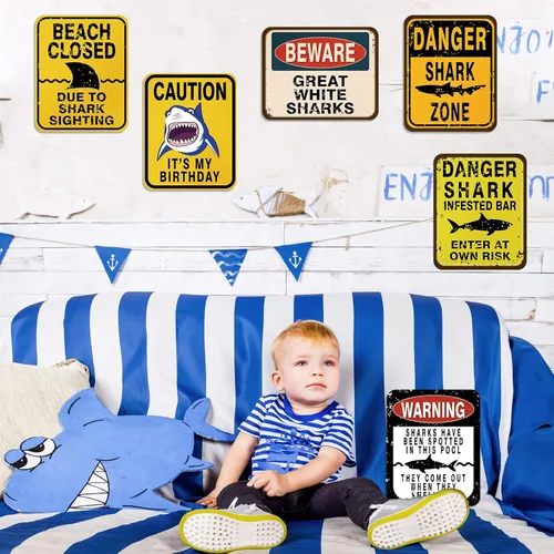 Miniatura 5 de WERNNSAI Decoraciones de fiesta de tiburón: 6 piezas divertidas de decoración de fiesta de cumpleaños de tiburón para niños y niños bajo el mar