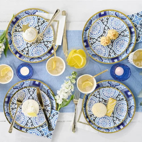 Miniatura 2 de Coterie Platos azules y dorados (juego de 10 platos pequeños marroquíes, azul marino, agradables para bodas, despedidas de soltera, cenas y fiestas)