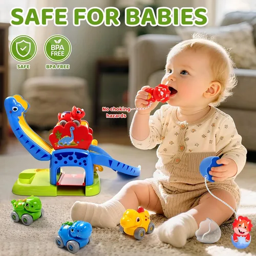 Miniatura 3 de Marstone Juguetes para niños de 1 a 2 años: Diapositiva de dinosaurio con 4 autos de animales, juguetes educativos para bebés de 12 a 18 meses