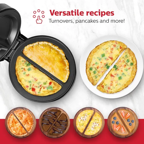 Miniatura 6 de Holstein Housewares Máquina de omelete y frittata de 2 secciones de acero inoxidable, revestimiento antiadherente, fácil de limpiar, luces Negro