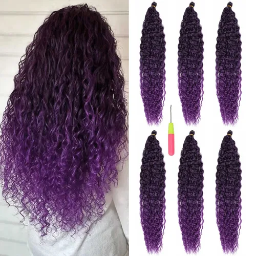 Miniatura 15 de MAYSA Extensiones de cabello sintético de ganchillo con ondas oceánicas, color 4 marrón, 22 pulgadas, rizado trenzado, extensiones de cabello