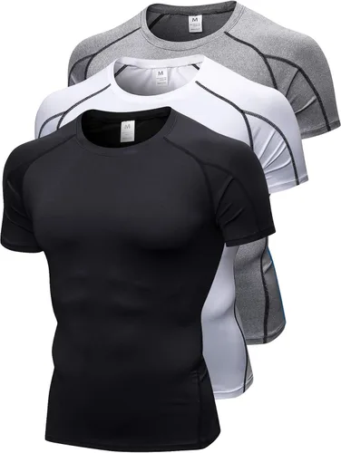 Paquete de 3 camisetas de compresión para hombre, camisetas de entrenamiento de manga corta, camisetas de secado fresco, camiseta deportiva para