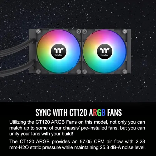 Miniatura 5 de Thermaltake TH240 ARGB Sync V2 enfriador de CPU de líquido/Refrigeración líquida AlO/Ventilador 120mm*2/PWM 500~2000 RPM/Bloque de agua de Negro