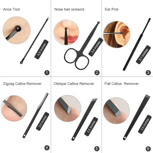 Miniatura 6 de ZIZZON Juego de manicura 18 en 1 profesional de pedicura con tijeras de uñas, kit de aseo con estuche de viaje de cuero (negro/rojo)