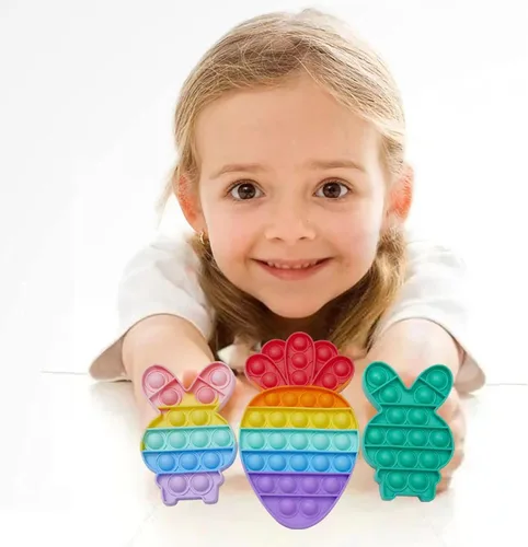 Miniatura 4 de Paquete de 3 juguetes sensoriales para ansiedad de conejo de Pascua, zanahoria y burbujas, paquete de juguetes de rompecabezas, grandes regalos