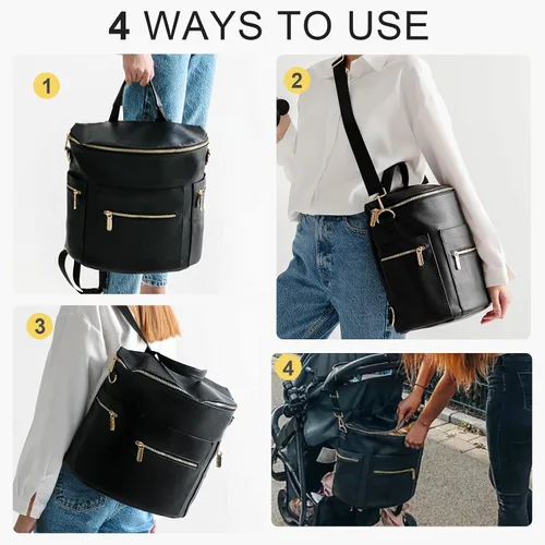 Miniatura 4 de miss fong Bolsa de pañales Mochila para pañales de bebé, bolsa de pañales de cuero grande Mochila y bolsa cruzada