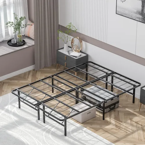 Giantex Marco de cama plegable de metal de 14 pulgadas, montaje sin herramientas, marco de cama plegable resistente con listones de acero y