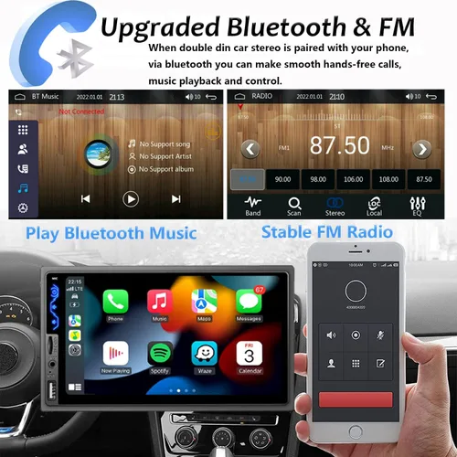 Miniatura 3 de Estéreo de auto de doble DIN compatible con Apple CarPlay y Android Auto - Receptores de audio de coche HD de 7 pulgadas con Bluetooth, Mirror Link