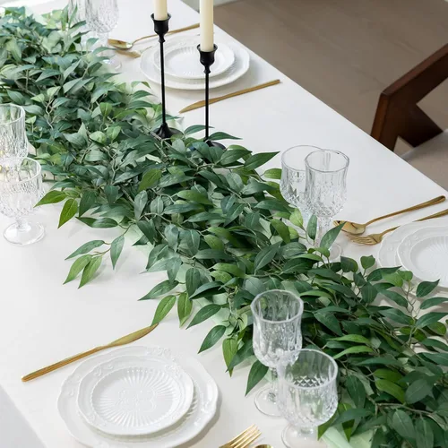 Miniatura 5 de mizii 36 tallos de vegetación artificial de Ruscus italiano, hojas verdes de seda de 20 pulgadas, tallos de plantas falsas en aerosol, guirnalda